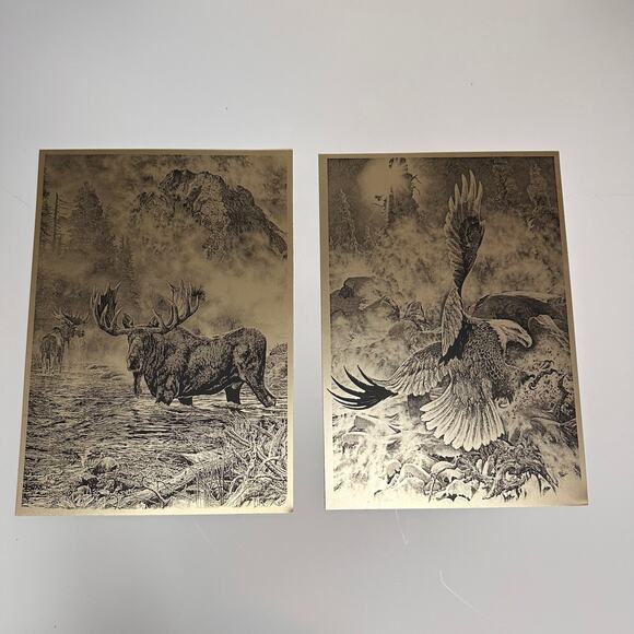 Bill O'Neil Metal Etched Lithograph Prints on Paper "Bulging Elk" "Bald Eagle" - Picture 2 of 7